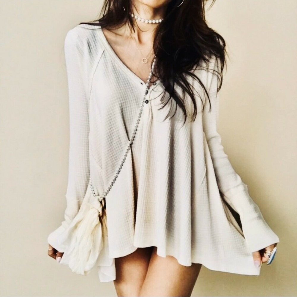 Free People White Long Sleeve Henley Top - Picture 9 of 11